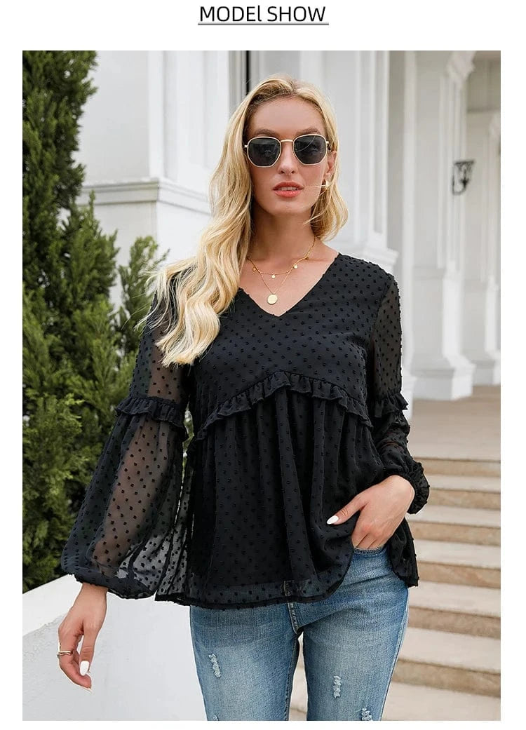 Spring Summer New Women's Black Lace Collar Maternity Shirt Sheer Long Sleeve Drawstring Design for Expectant Mothers