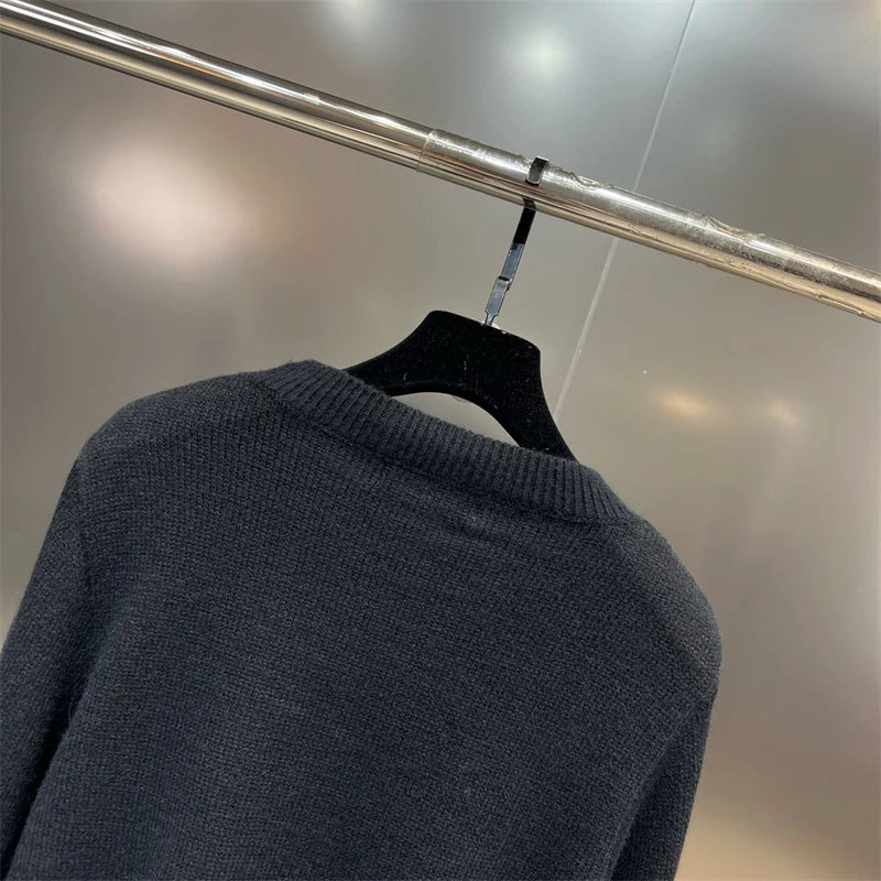 Women Black Gothic O-Neck Pullover Hollow Out Knit Sweater Harajuku Y2k Long Sleeves Sweater Vintage 90s 2000s Aesthetic Clothes