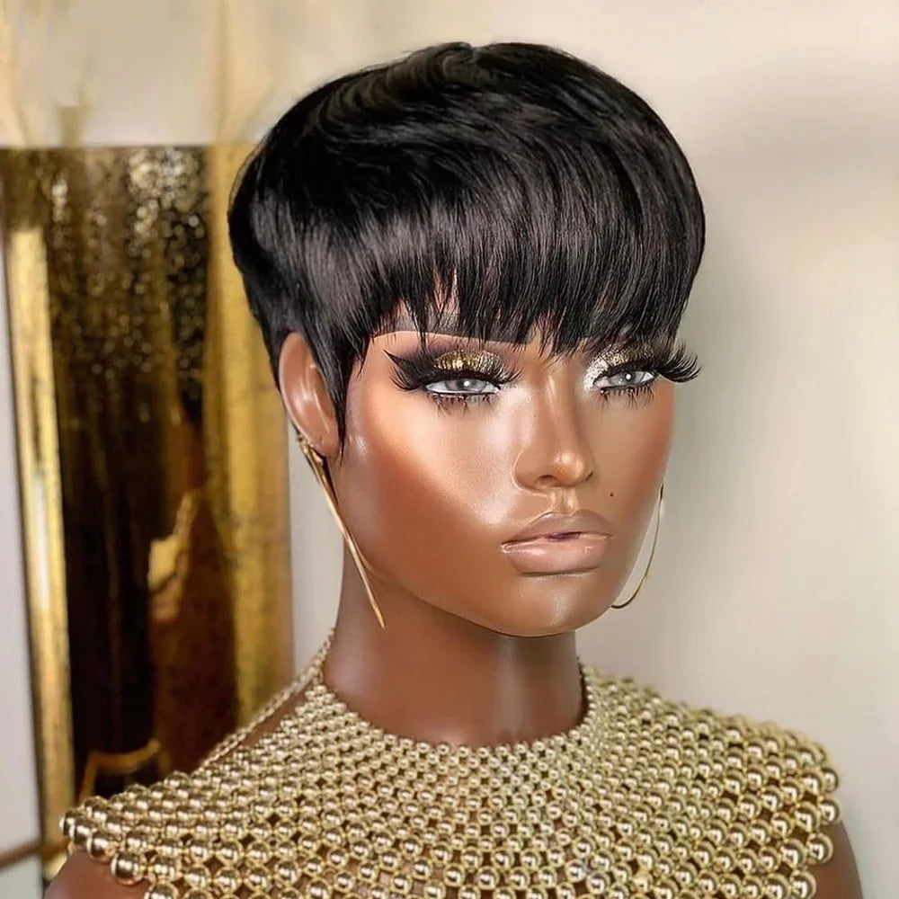 Sale Short Human Hair Wigs Pixie Cut Wigs for Black Women Brazilian Virgin Hair Machine Made Cheap Wig Put On And Go Wigs