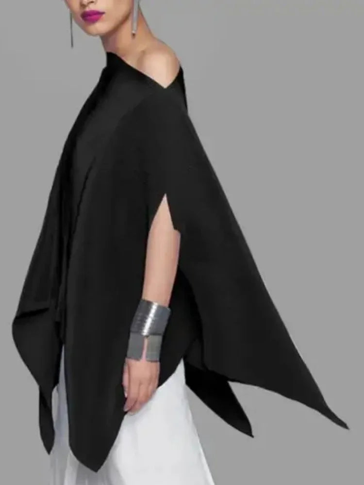 Beautyblue Black Women's T-Shirts Asymmetric Batwing Sleeves Tops New Casual One-Shoulder Loose Comfortable Female Blouses