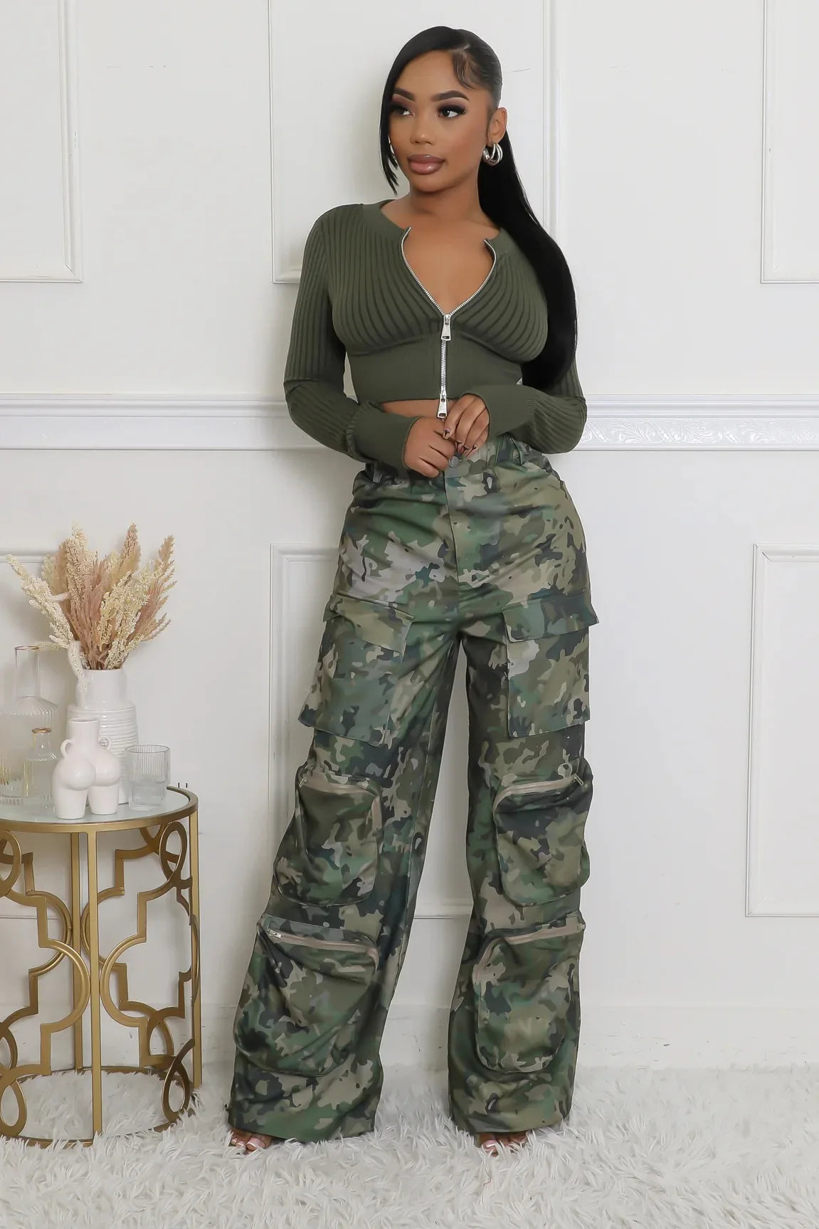 FAGADOER Fashion Camouflage Straight Pants Women Buttons High Waist Cargo Pocket Patchwork Wide Leg Trousers Y2K Streetwear New