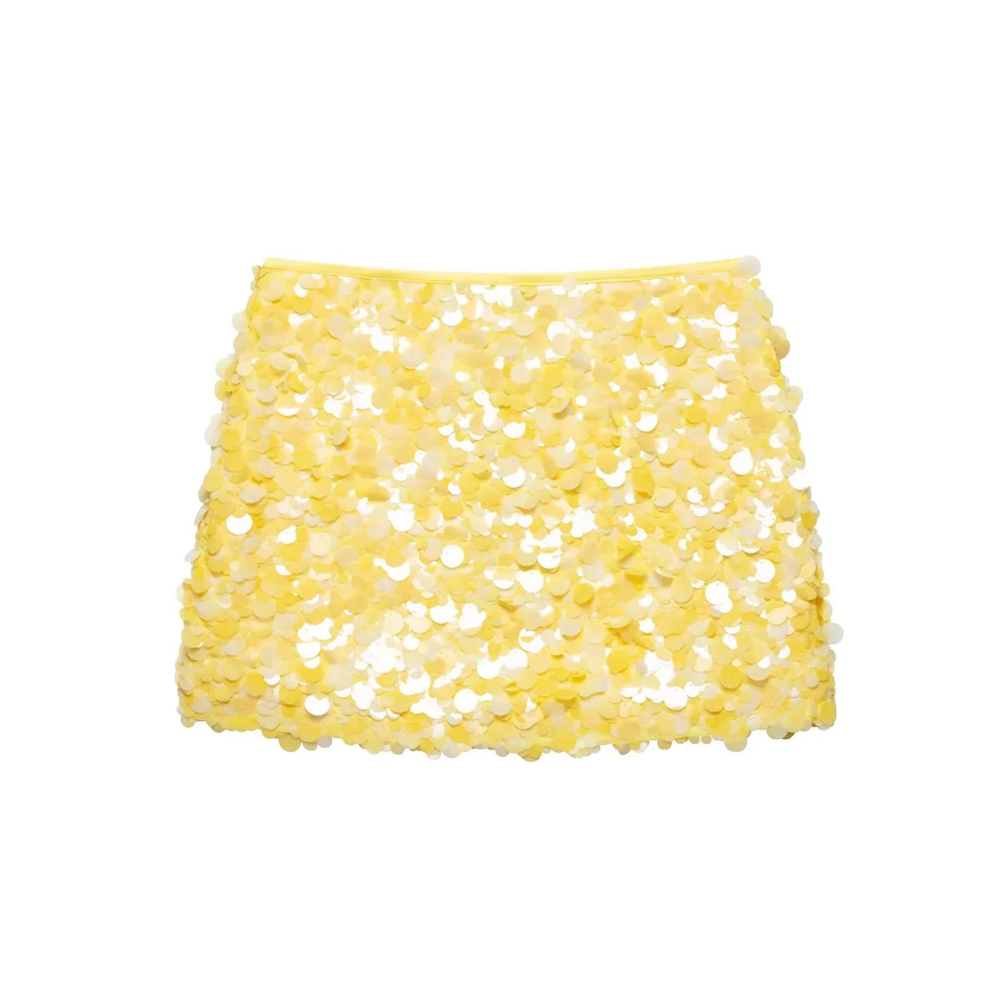 TRAFZA 2025 Spring Summer Sexy Butter Yellow Women Skirts Fashion Streetwear Beading Solid Straight Chic Ladies Mini Skirts