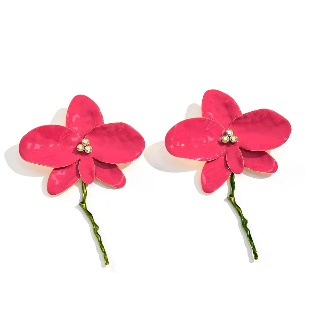 New Arrival Exaggerated Large Red Flower Drop Earrings High-Quality Trendy Long Earrings For Women Statement Jewelry Accessories