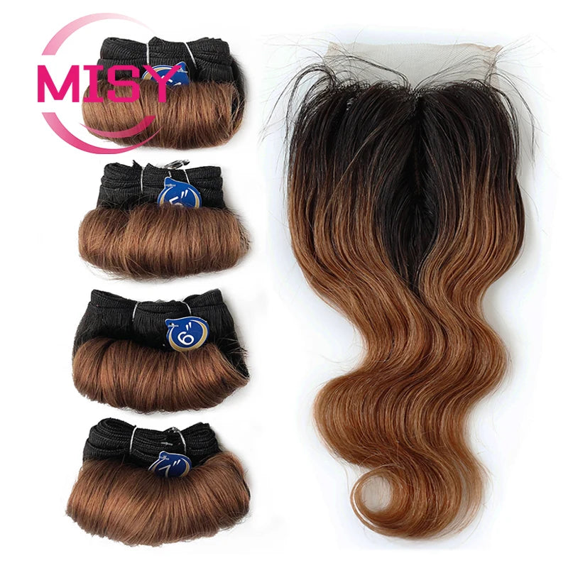 Short Curly Human Hair Bundles With Closure Brazilian Natural Hair Bundles With Closure 4x1 T Part Closure Non-Remy Human Hair