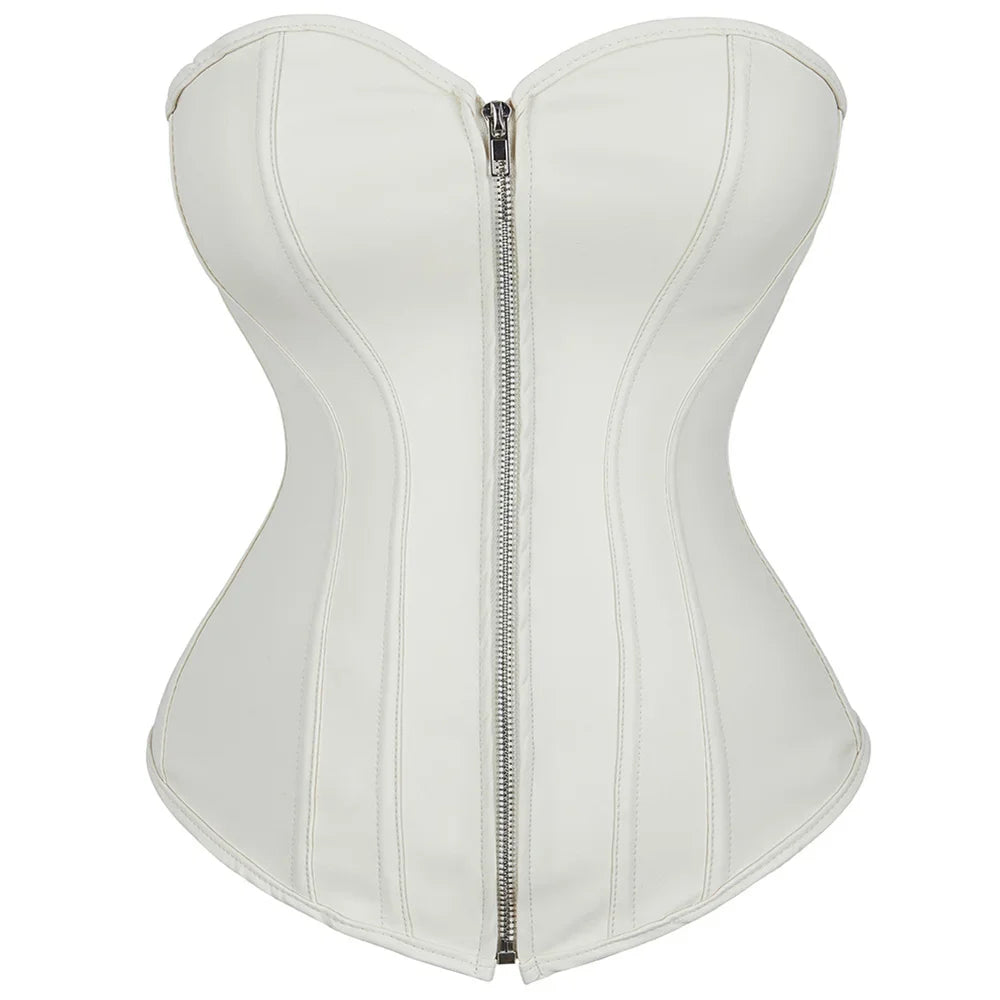 Steampunk Faux Leather Overbust Corset With Zipper for Women
