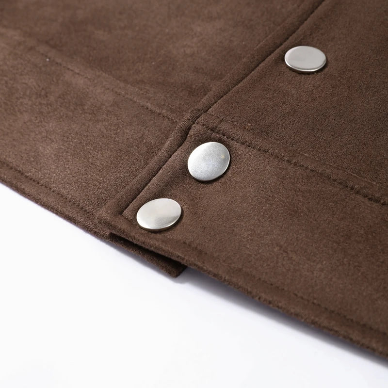 Big Pockets Suede Short Women's Jackets Vintage Lapel Single Breasted Full Sleeve Jacket Lady 2025 Spring Fashion Streetwears
