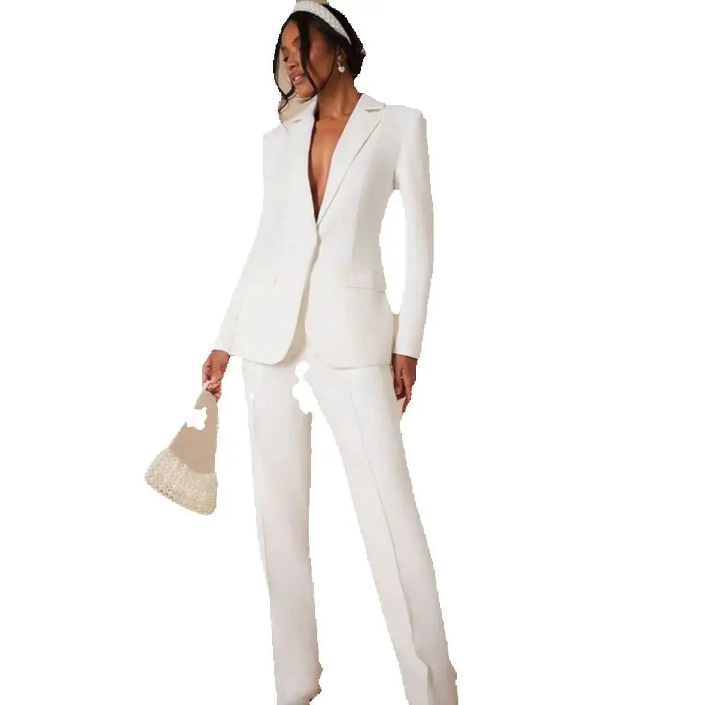 Luxury White Women's Clothing Single Breasted 2 Pieces Jacket Pants Female Suits Office Banquet Party Lady's Blazers Sets