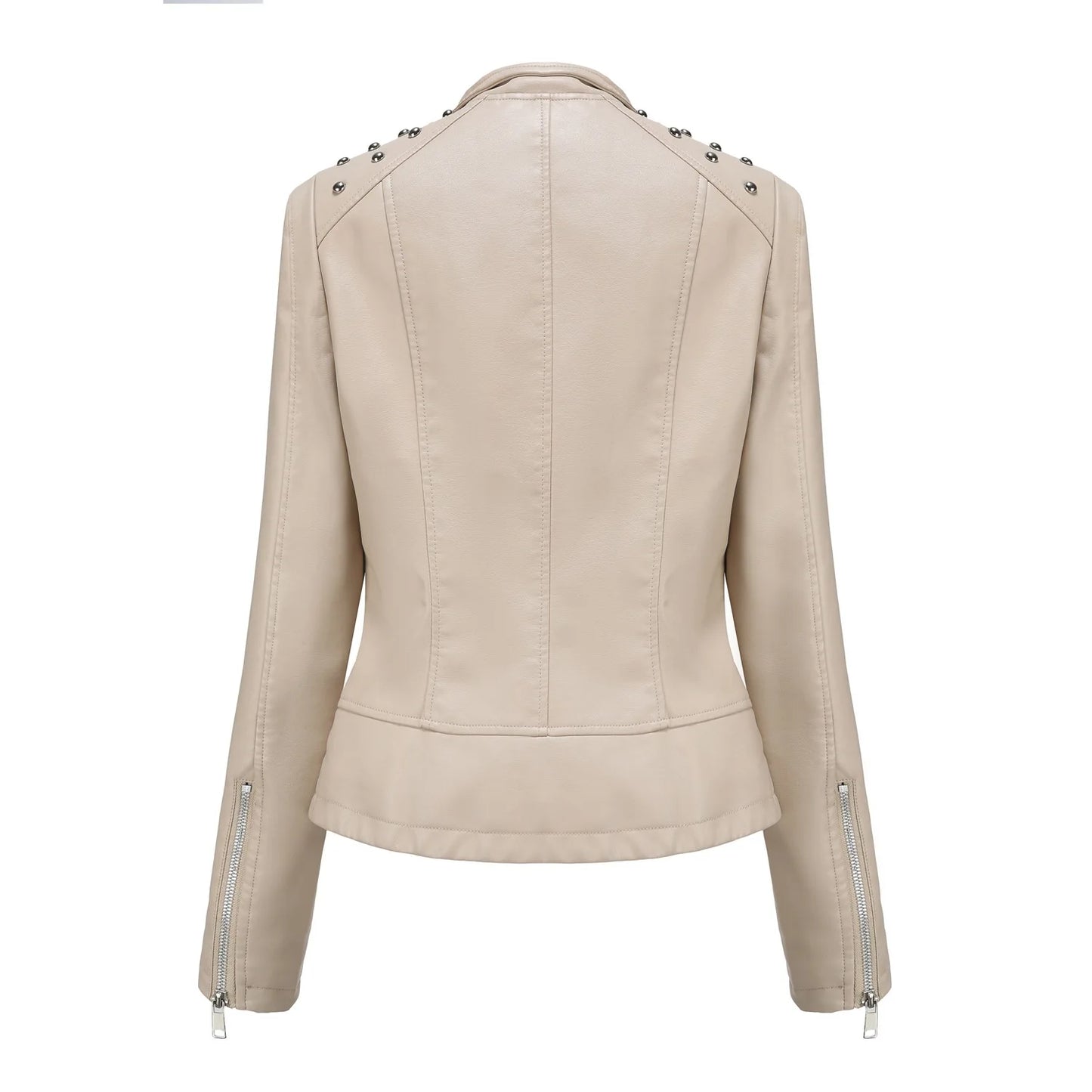 Women's Punk Rivet Leather Jacket Spring Autumn Retro Turndown Collar Slim Casual Ladies Faux Soft Leather Moto Biker Outerwear
