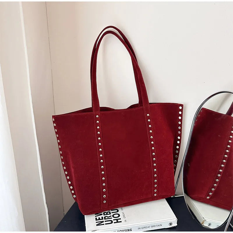 Y2kn Women's Rivet Tote Bag Autumn And Winter New Versatile Casual Shoulder Underarm Bag Brand Designer Fashion Simple Handbag