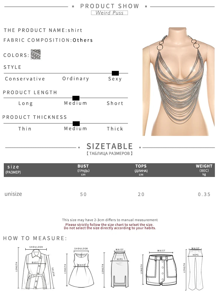 Weird Puss Multilayer Chain Women Crop Tops Halter Backless Low Chest Sexy Fashion Hot Girls Rave Party Nightclub Coquette Vest