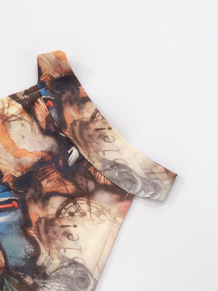 Weird Puss Aesthetics Print Jumpsuits Women Halter Sexy Backless Skinny Peach Buttocks Midnight Club Party Wild Styel Overalls