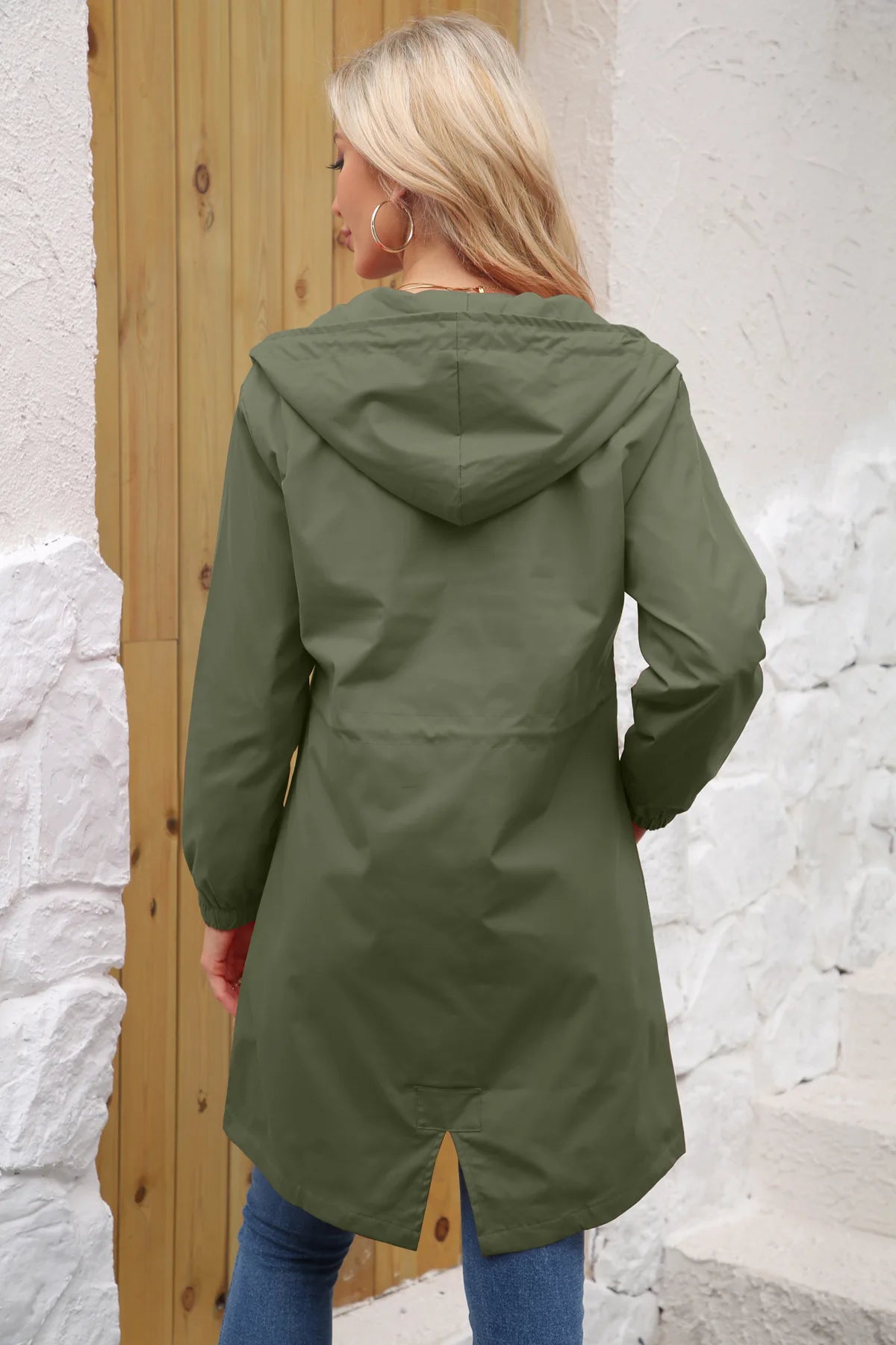 Spring Autumn Women's Trench Coat Water-Repellent Hooded Windbreaker Outdoor Loose Casual Zipper Long Jacket