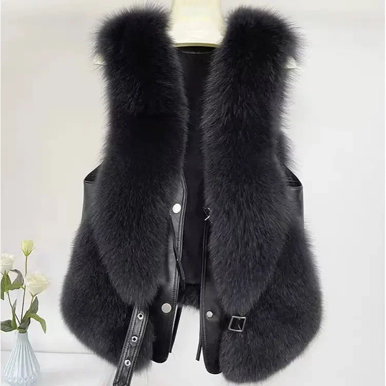 Plush Spliced Faux Fur Coat
