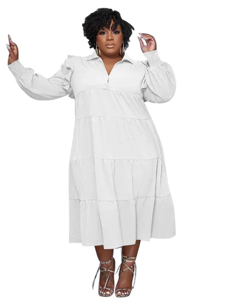 Wmstar Plus Size Women Clothing Dresses Women Petals Long Sleeve Loose Solid Elegant Maxi Shirts Dress Wholesale Dropshipping