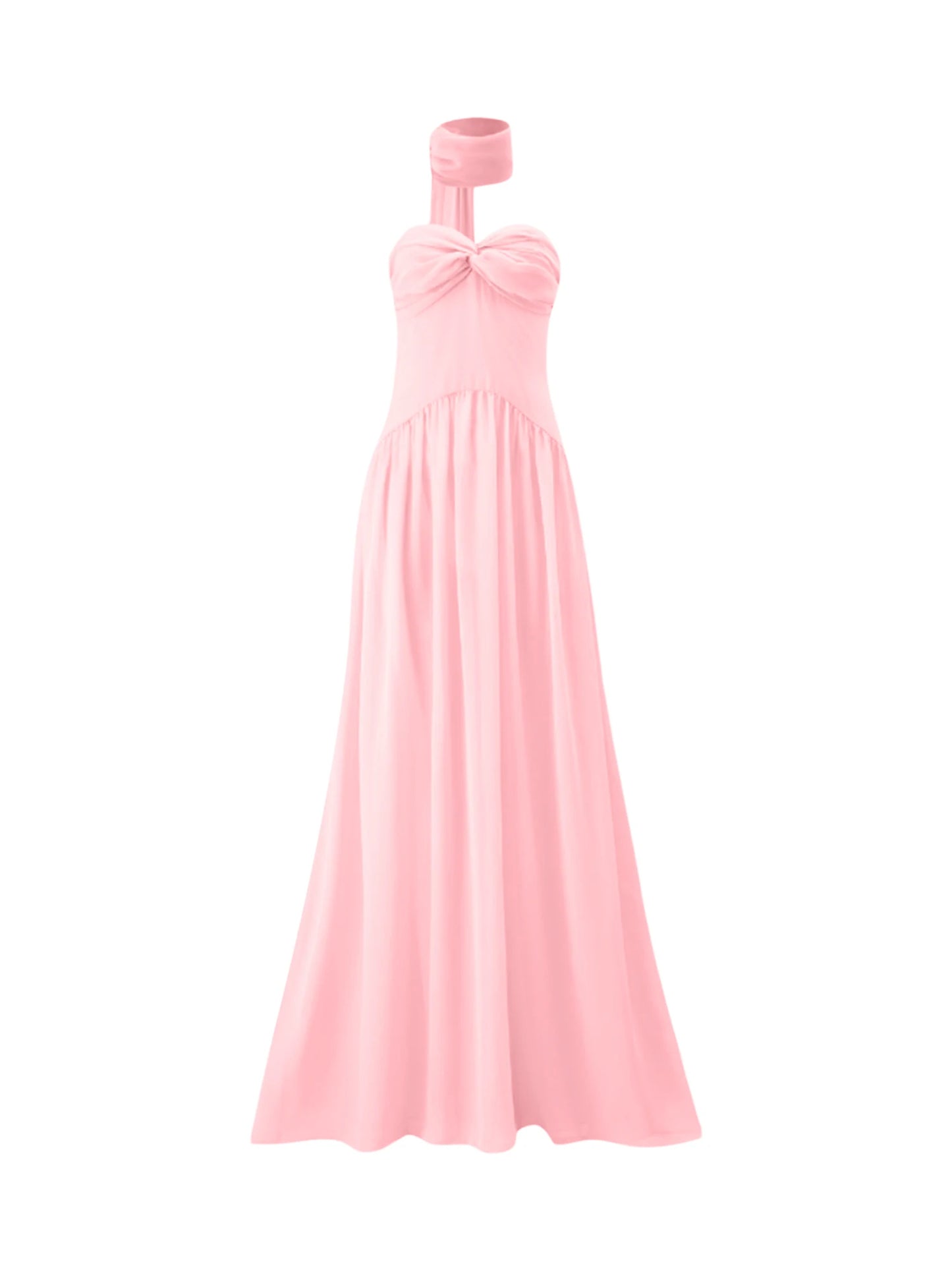 Women Long Dress Solid Color Tube Dress Summer Fashion Backless Casual Strapless Dress with Choker Scarf