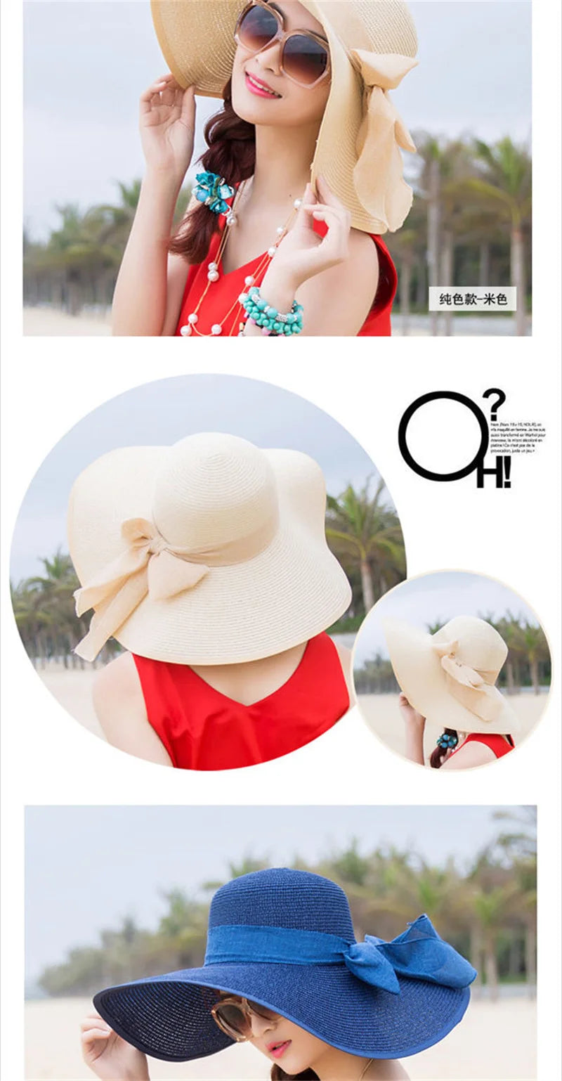 Hat Big-brimmed Cool Hat Women's Summer Sun Visor Sun-Proof Foldable Straw Hat UV-Proof Beach Sun Hat Summer Face Covering