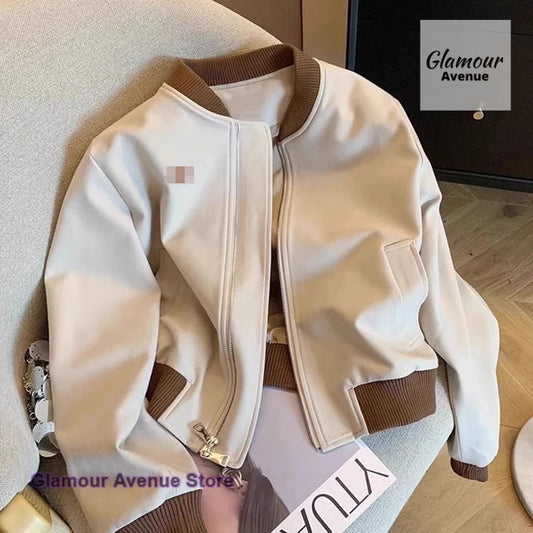 American retro street baseball uniform jacket women's spring and autumn new contrast thin casual Joker short jacket top.