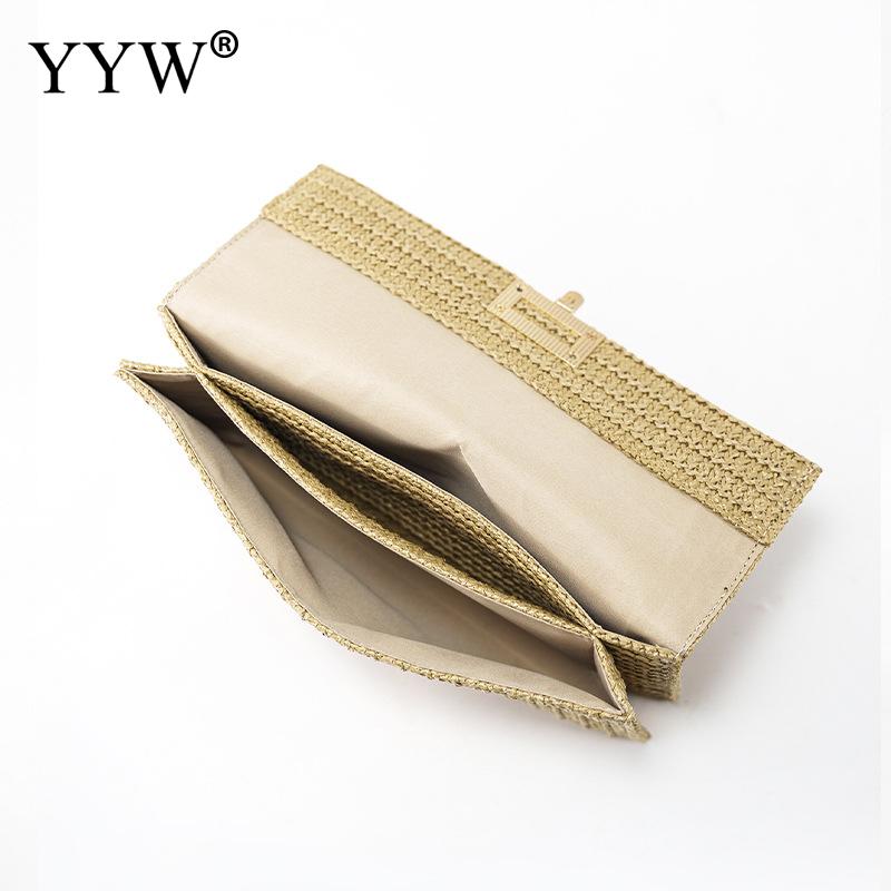 Straw Envelope Evening Party Handbag Fashion Women Weave Pattern Gold Clutch Messenger Purses Lady Daily Commuting Wallet Bags