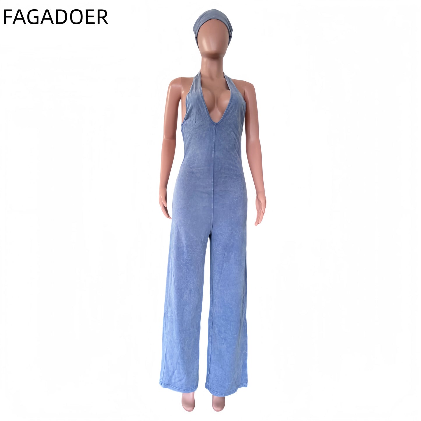 Solid Color Off Shoulder Halter Jumpsuit for Women