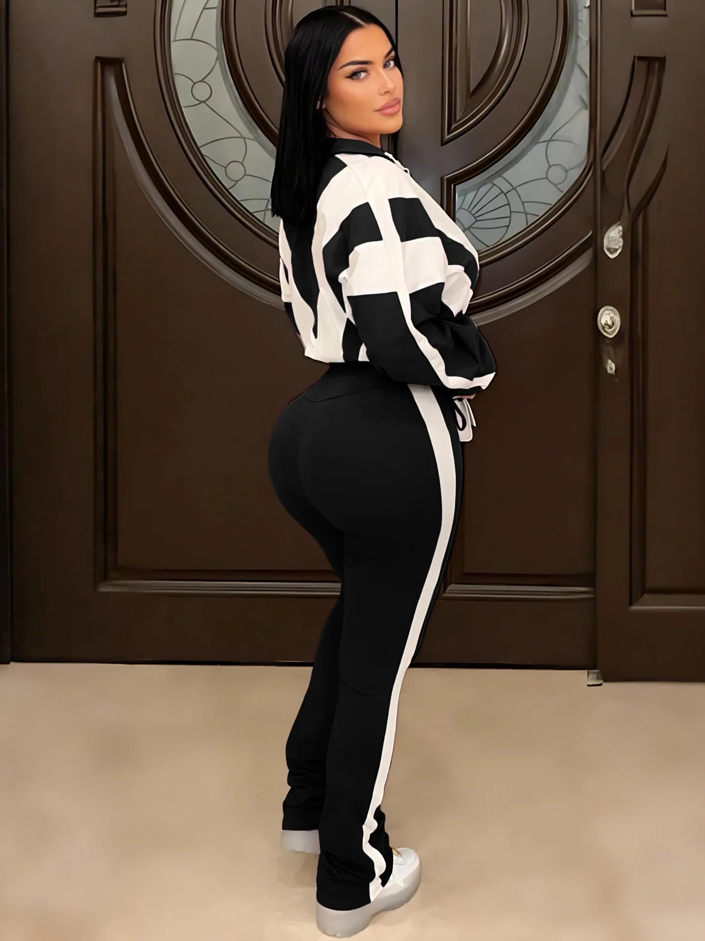 CM.YAYA Active Patchwork Women's Set Zipper Sweatshirt Jacket and Long Pants Suit 2025 Fall Two 2 Piece Sets Outfit Tracksuit