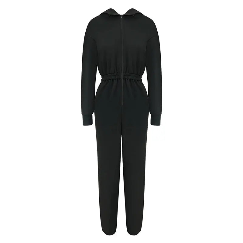 COOL BABES Store Women Jumpsuits New Spring Autumn Fashion Hooded Zippers Casual Slim Rompers Sexy Black Elegant Lady Jumpsuits