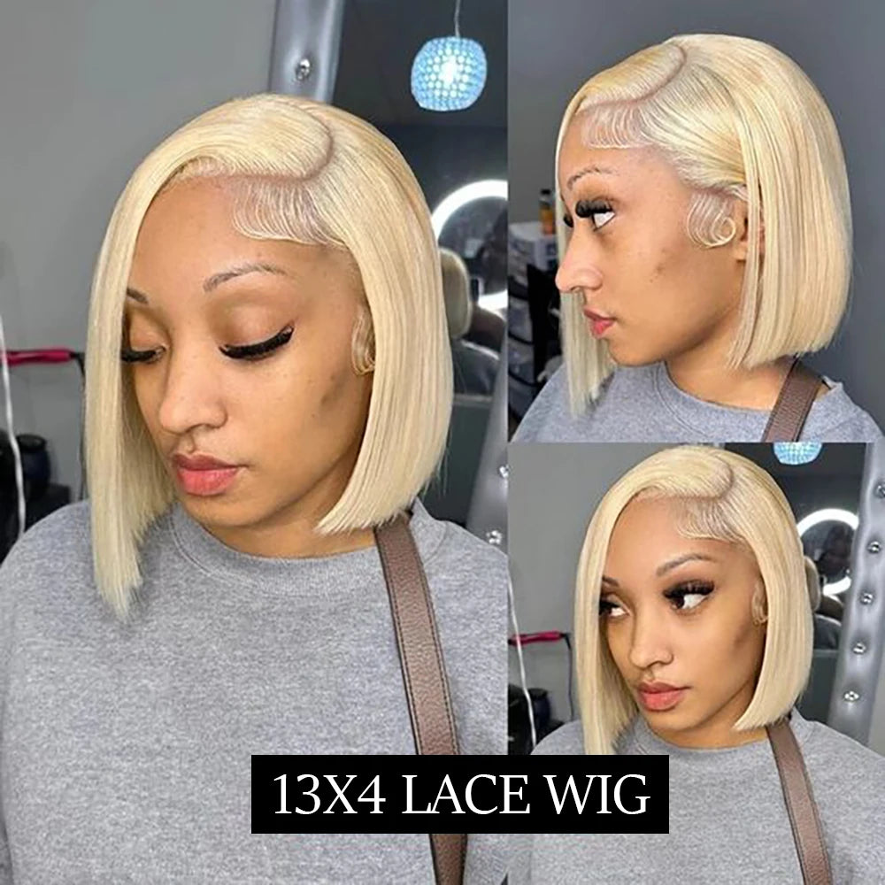 Blonde Bob Wig 13X4 Transparent Lace Front Wigs Pre Plucked Bleached Knots 150% Density 613 Straight Short Human Hair BOB Wig