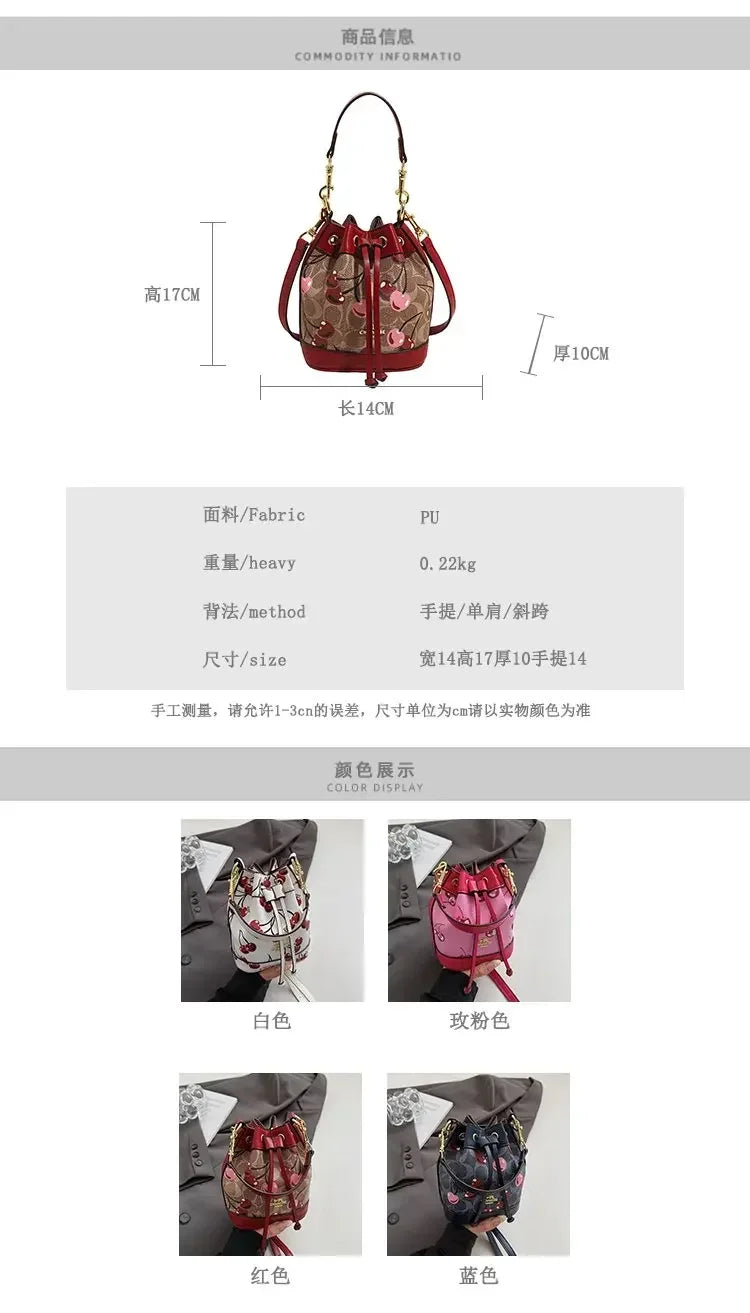 "2025newTextured Bucket Bag Women Artisan Drawstring Shoulder Purse Vintage Motif Crossbody Heritage Accent Carrier"