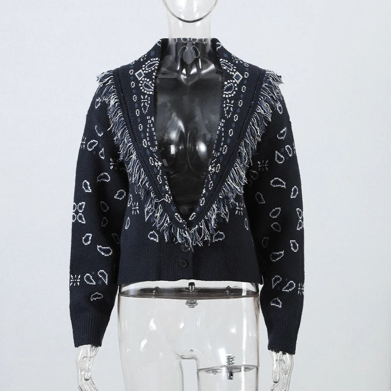 Ethnic Tassel Women 's Sweater Knitted V-neck Bandage Thicken Full Sleeve Jumper For Woman Winter Woman Coats Jacket Knitwear