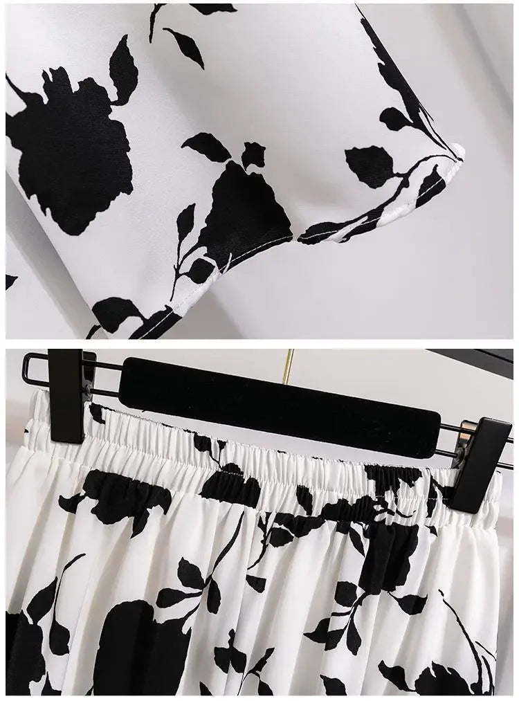 Plus Size High-Waisted Slimming Plus Size Women's Rose Skirt 2024 Summer Medium-Length Stylish BBQ Hip Covering Casual Dress