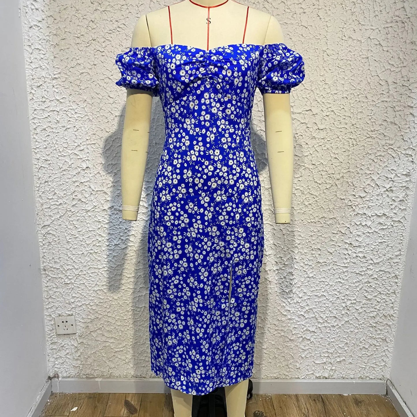 Elegant Summer Women's Dress Off-Shoulder Floral Side Slit Fashionable Commuting Foreign Trade New Style Womens Clothing