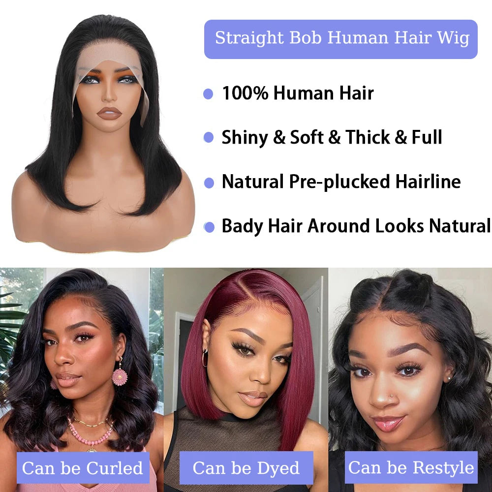 200% Density 12 14 16 Inch Straight Bob Vietnamese Black Human Hair Wig 13x4 4x4 Closure Lace Frontal Short Bob Human Hair Wigs