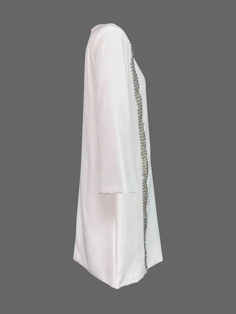Elegant White Dresses Pretty Dress Spring Autumn Fashion Long Sleeves Loose Sequined Solid Color Luxury Round-neck Mini Dresses