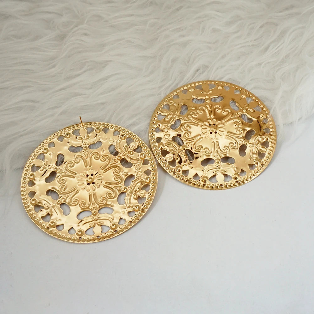 Fashion Jewelry Big Gold Color Round Geometric Earrings Dangle Drop Earrings For Women African Wedding Party Gifts