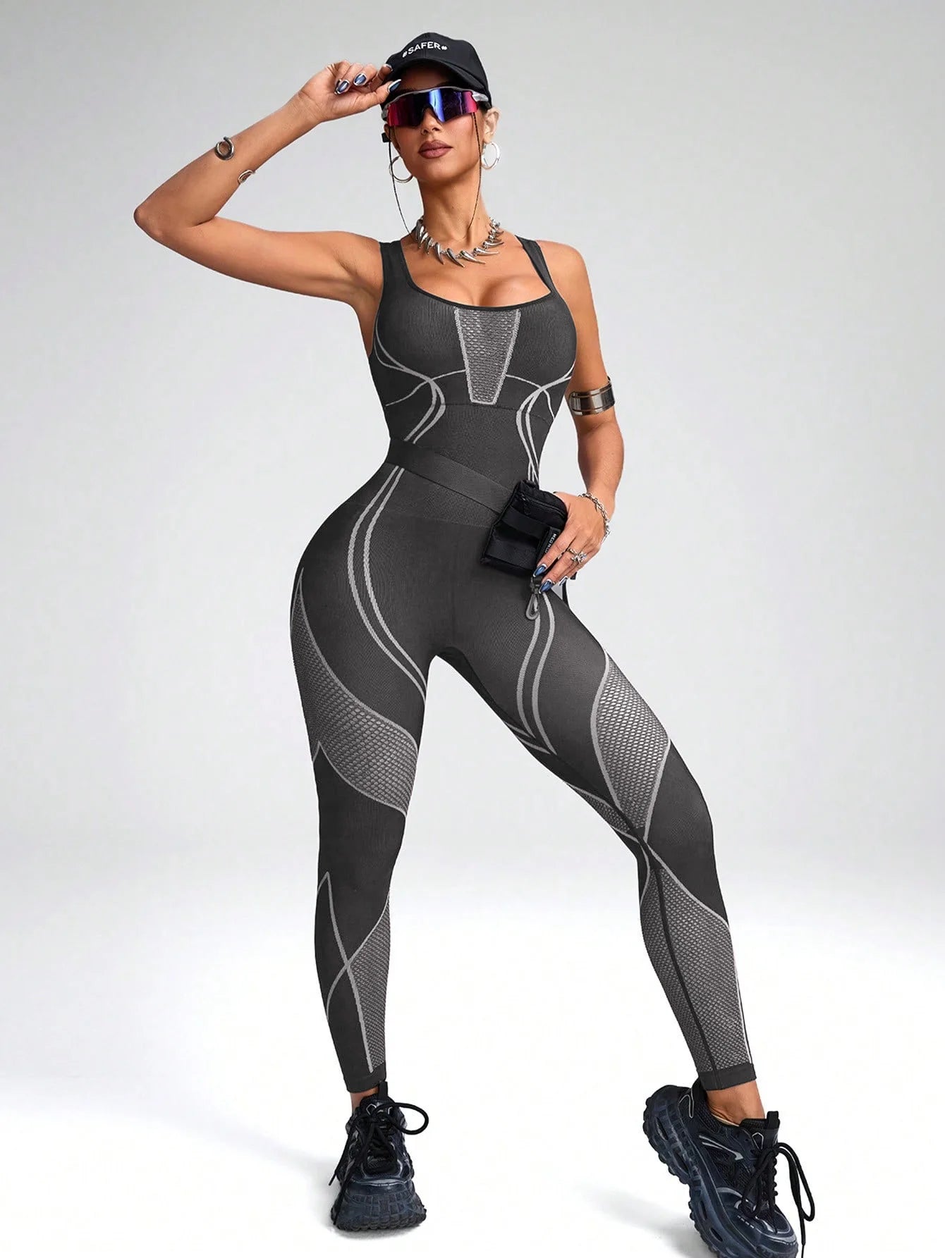Women's Sports Yoga Jumpsuit Leisure Fitness Yoga Jumpsuit Yoga Training Suit Fitness Jumpsuit Splicing Color Fashionable