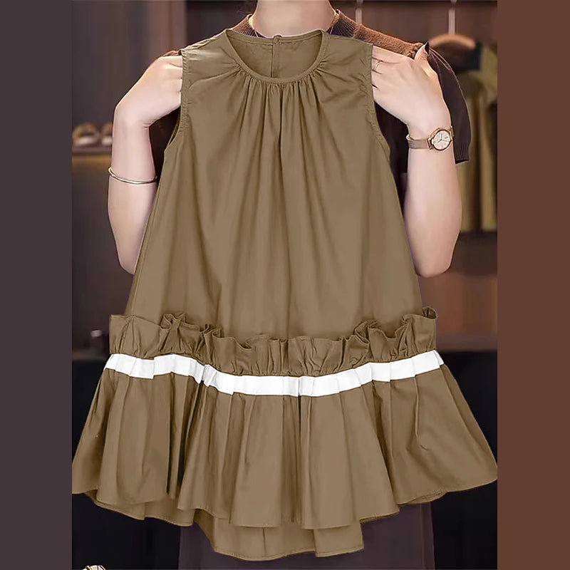 ZANZEA Women Solid Mini Dress Fashion Rufffled Stitching Pleats Vestidos 2024 Summer Sleeveless Tank Robe Casual O-neck Sundress