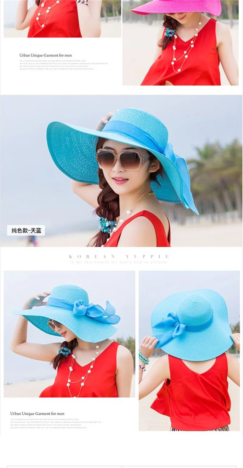 Hat Big-brimmed Cool Hat Women's Summer Sun Visor Sun-Proof Foldable Straw Hat UV-Proof Beach Sun Hat Summer Face Covering