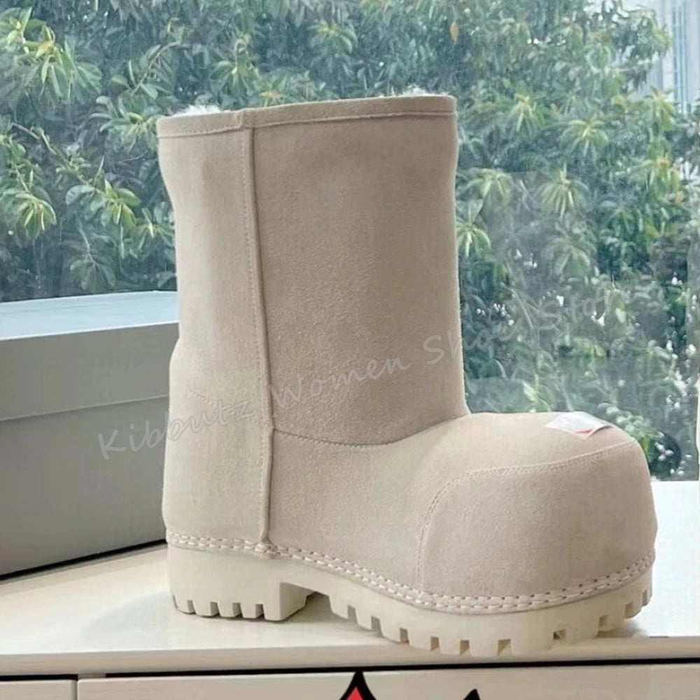 Suede Warm Winter Snow Boots Knee High Big Round Toe Flat With Outdoor Fashion Concise Luxury Sexy Novelty Slip-On Shoes Newest