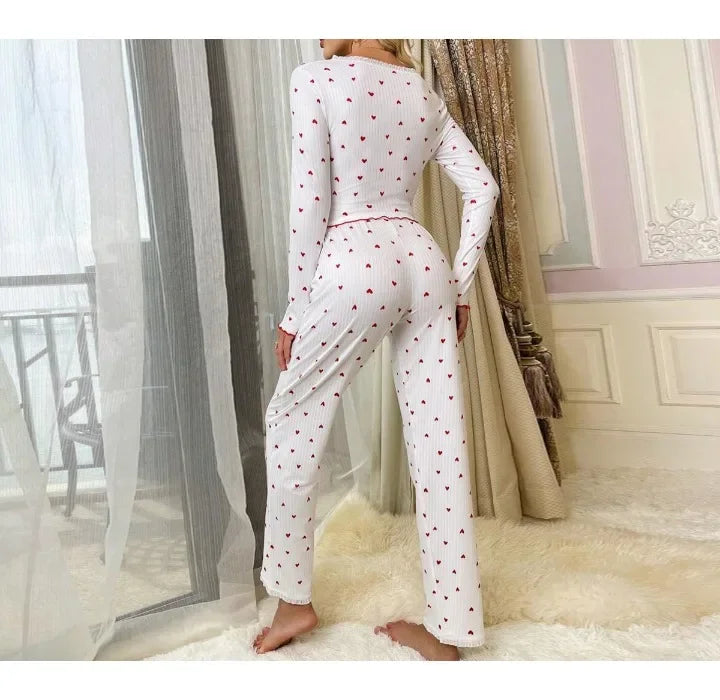 2 Piece Sets Womens Outifits Autumn New 2024 Love Long Sleeved Pajamas for Female Can Be Worn Outside Pants Suit Streetwear