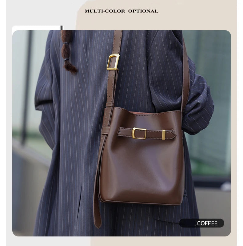 Cow Split Leather Bucket Bag Women Vintage messenger High Quality Simple Handbag Lady Shoulder Bag Luxury Female Crossbody Bags