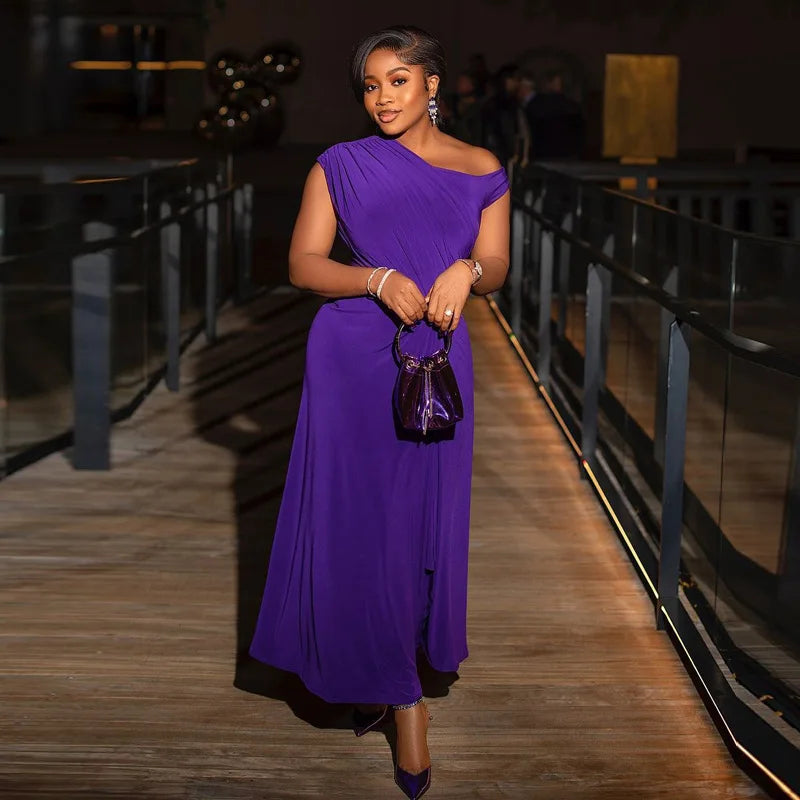 CM.YAYA Fashion Women Ruched Sleeveless High Side Split Maxi Dress Holiday Birthday Sexy Night Club Party Street Long Dresses