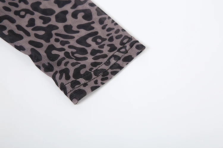 Weird Puss Leopard Print Romper Women See Through Sexy Full Sleeve Turtleneck Fall Fit Skinny Playsuit Stretch Midnight Clubwear