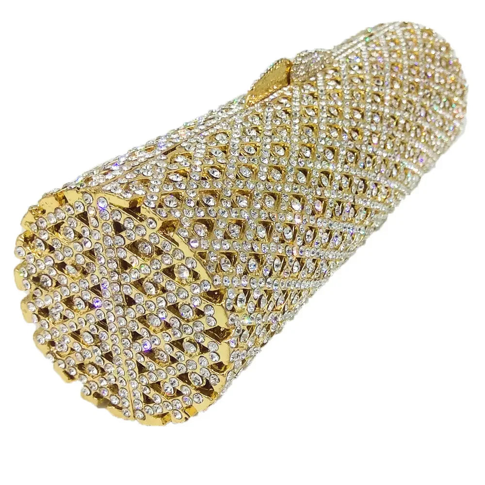 Boutique De FGG Elegant Barrel Round Women Small Evening Bags Crystal Clutch Purses Wedding Rhinestone Handbags Bridal Bags