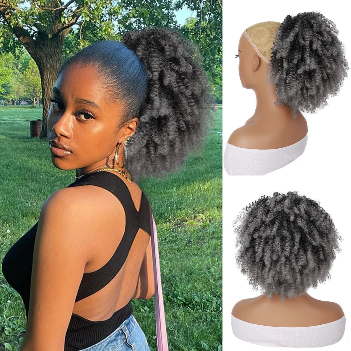Premium Clip In Curly Afro Puff Hairpiece for Women