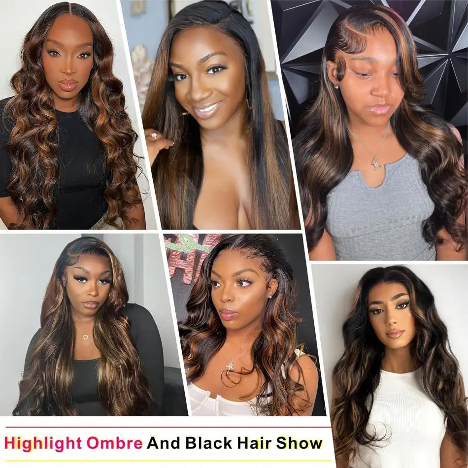 Body Wave Highlight Ombre Colored 13X4 Lace Front Wig Human Hair 1B/30 Black Brown 13X6 Lace Frontal Brazilian Wig For Women