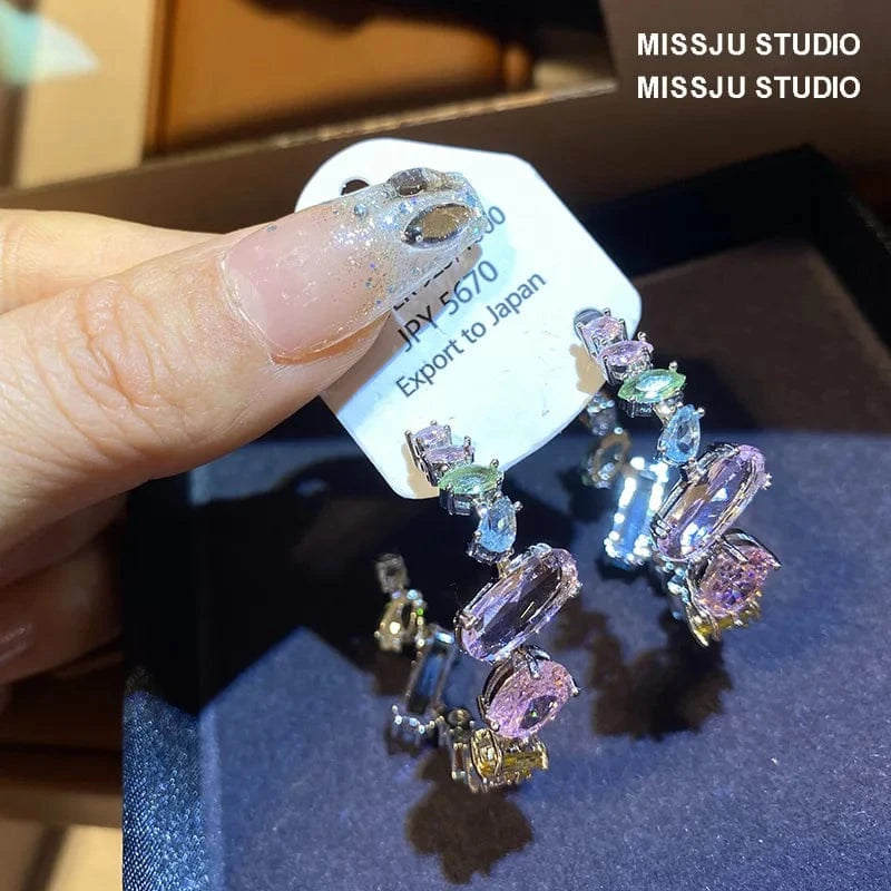 Delicate Chic Geometric Colorful Cubic Zirconia Earring for Women Trendy Earrings Exquisite Charm Jewellery Romantic Jewelry