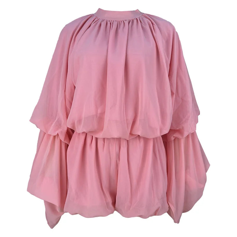 Doyerl Pleated Ruffles 2 Piece Set Woman Y2K Rave Clothing Festival Long Flare Sleeve Top and Short New in Matching Sets Outfits