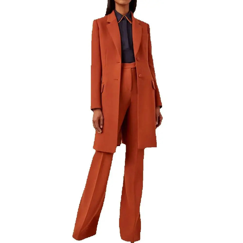 Smart Orange Red Winter Clothes Women Single Breasted 2 Pieces Jacket Pants Female Suits Formal Lady's Office Party Blazers Sets
