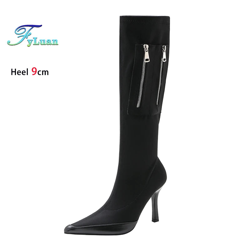 Black Pointy Toe Kneehigh Stiletto Boot