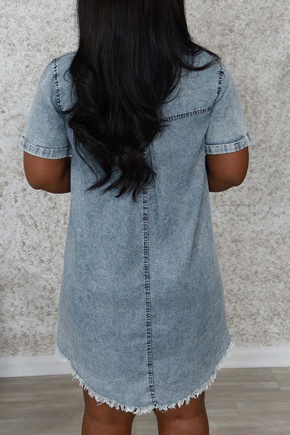 Plus Size Daily Light Blue Casual Turndown Collar Short Sleeve Trimmings Denim Mini Dresses