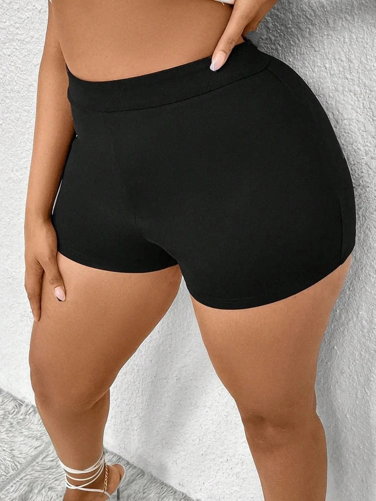 Plus Size Women's Plus Size Pleated Front Hollow Shorts High Waisted Asymmetric Mini Shorts Solid Colour